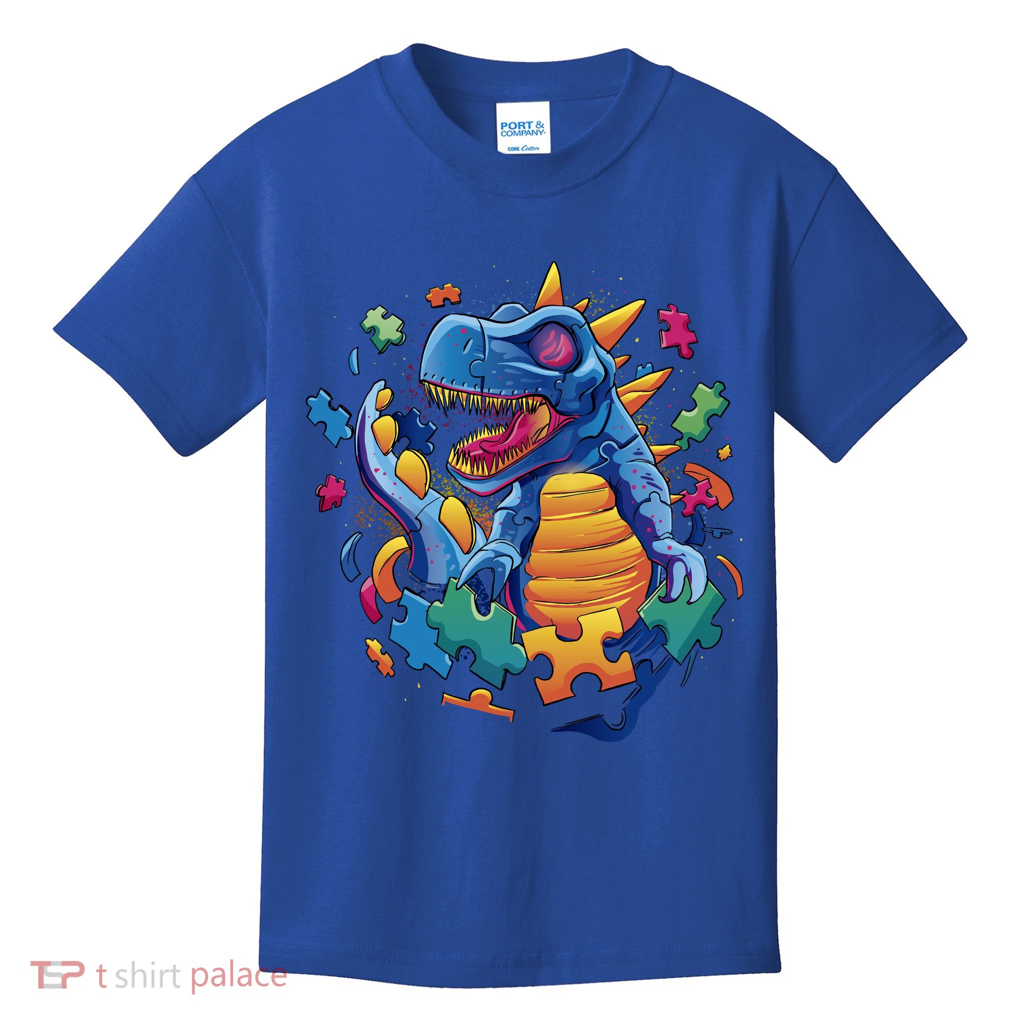 Autism Dinosaur And Puzzle Pieces Kids T-Shirt