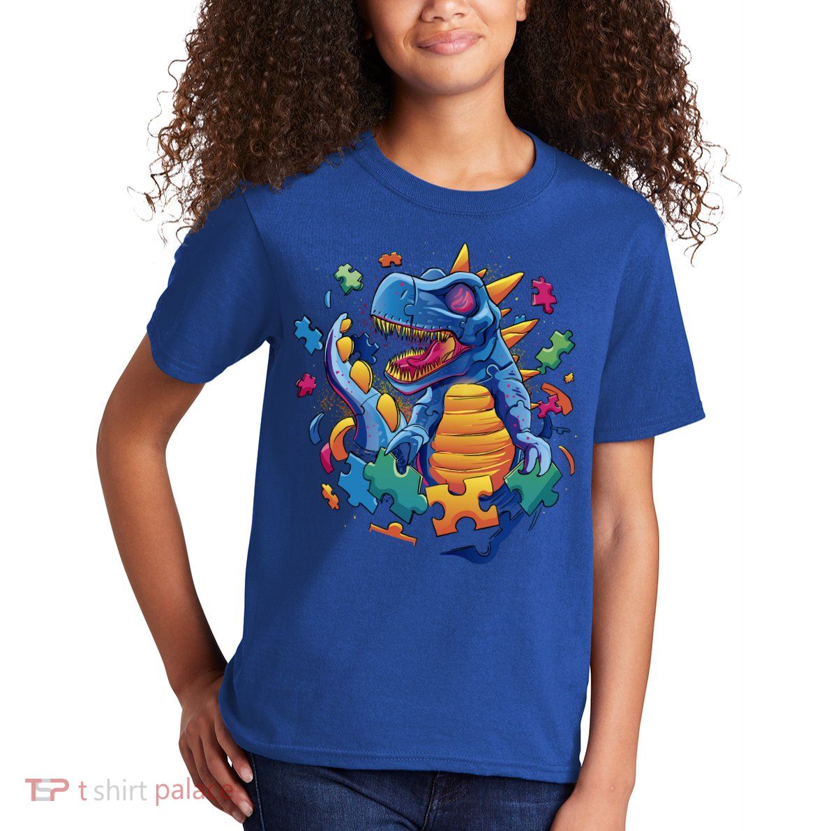 Autism Dinosaur And Puzzle Pieces Kids T-Shirt