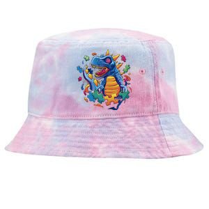 Autism Dinosaur And Puzzle Pieces Tie-Dyed Bucket Hat