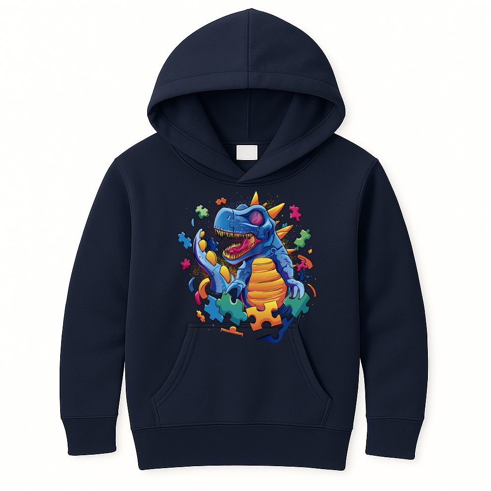 Autism Dinosaur And Puzzle Pieces Kids Hoodie | TeeShirtPalace Autism Dinosaur And Puzzle Pieces Kids Hoodie | TeeShirtPalace