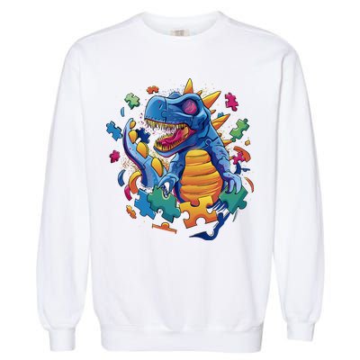 Autism Dinosaur And Puzzle Pieces Garment-Dyed Sweatshirt
