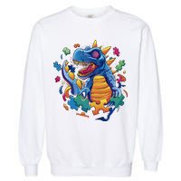 Autism Dinosaur And Puzzle Pieces Garment-Dyed Sweatshirt