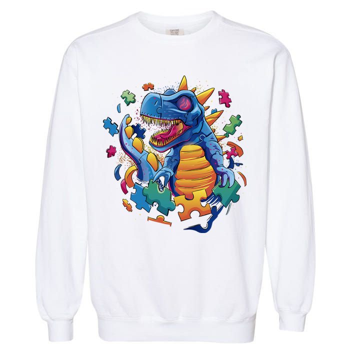 Autism Dinosaur And Puzzle Pieces Garment-Dyed Sweatshirt