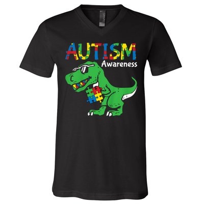 Autism Dinosaur V-Neck T-Shirt
