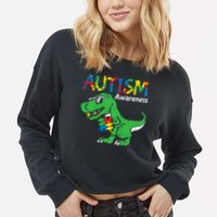 Autism Dinosaur Cropped Pullover Crew