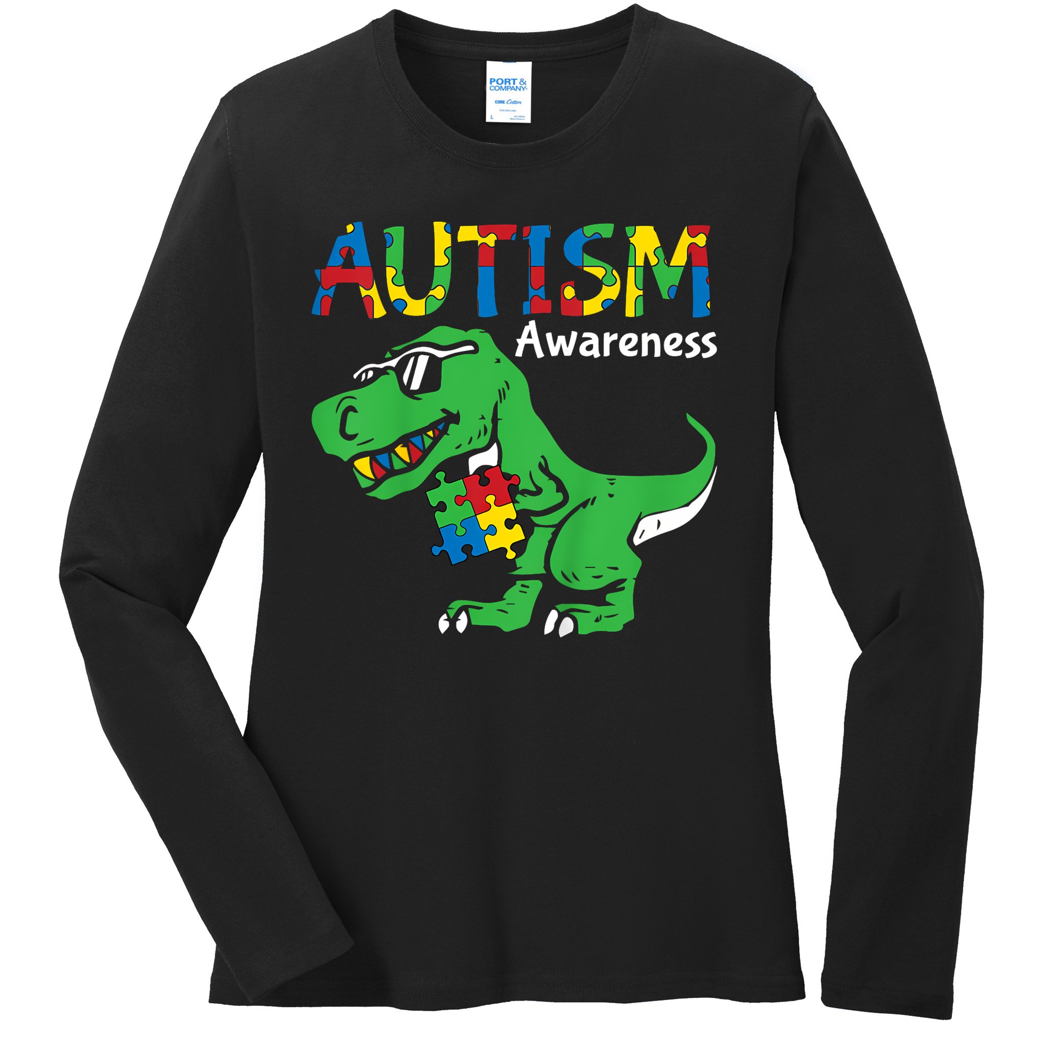 Autism Dinosaur Ladies Long Sleeve Shirt