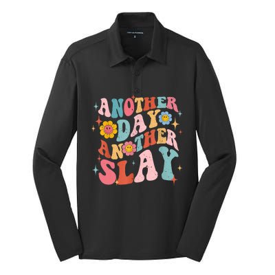 Another Day Another Slay Groovy Inspired Positive Vibes Silk Touch Performance Long Sleeve Polo