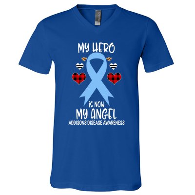 Addisons Disease Awareness Remembrance Hero Is Now My Angel Gift V-Neck T-Shirt