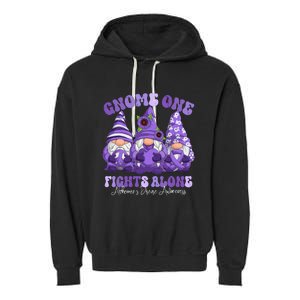 AlzheimerS Disease Awareness Month Purple Ribbon Gnomies Garment-Dyed Fleece Hoodie