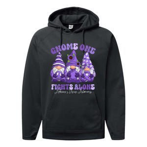 AlzheimerS Disease Awareness Month Purple Ribbon Gnomies Performance Fleece Hoodie