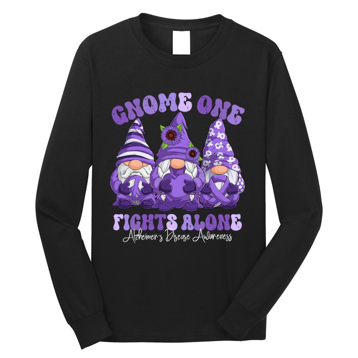 AlzheimerS Disease Awareness Month Purple Ribbon Gnomies Long Sleeve Shirt