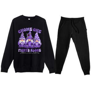 AlzheimerS Disease Awareness Month Purple Ribbon Gnomies Premium Crewneck Sweatsuit Set