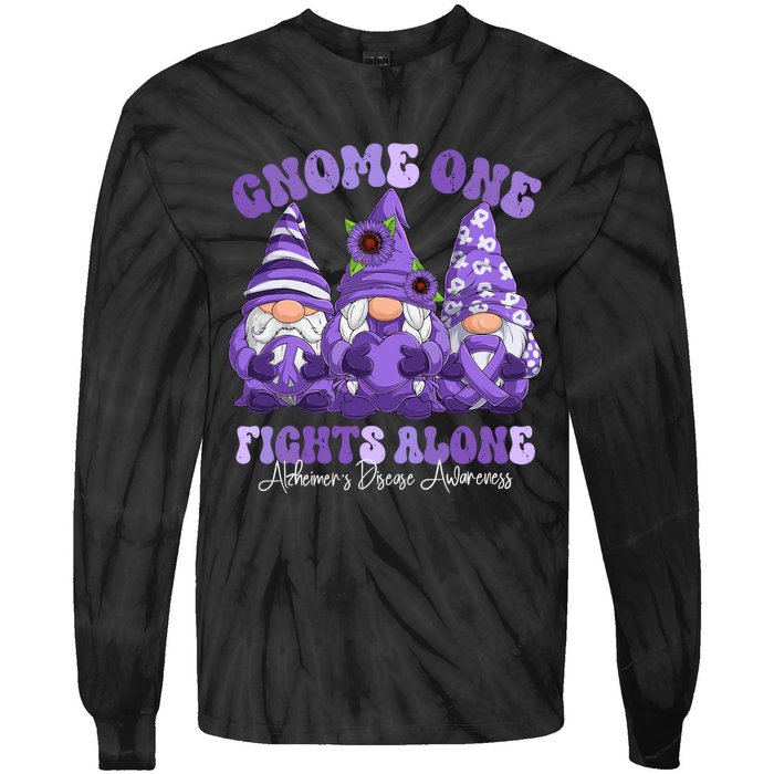 AlzheimerS Disease Awareness Month Purple Ribbon Gnomies Tie-Dye Long Sleeve Shirt