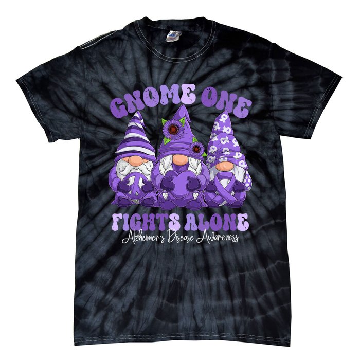 AlzheimerS Disease Awareness Month Purple Ribbon Gnomies Tie-Dye T-Shirt