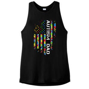 Autism Dad Awareness American Flag USA Ladies PosiCharge Tri-Blend Wicking Tank