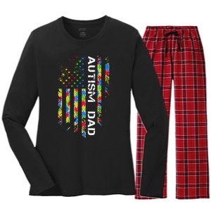 Autism Dad Awareness American Flag USA Women's Long Sleeve Flannel Pajama Set 