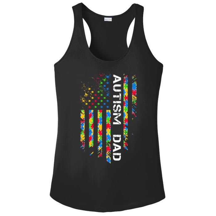 Autism Dad Awareness American Flag USA Ladies PosiCharge Competitor Racerback Tank