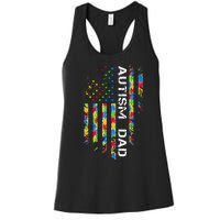 Autism Dad Awareness American Flag USA Women's Racerback Tank