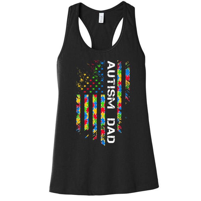 Autism Dad Awareness American Flag USA Women's Racerback Tank