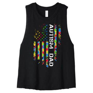 Autism Dad Awareness American Flag USA Women's Racerback Cropped Tank