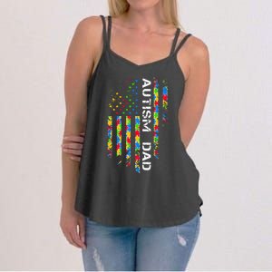 Autism Dad Awareness American Flag USA Women's Strappy Tank