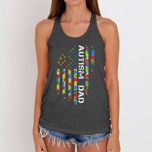 Autism Dad Awareness American Flag USA Women's Knotted Racerback Tank