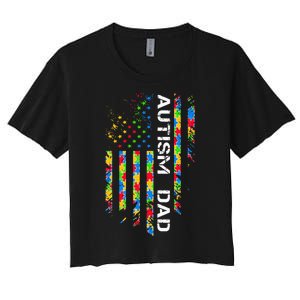 Autism Dad Awareness American Flag USA Women's Crop Top Tee