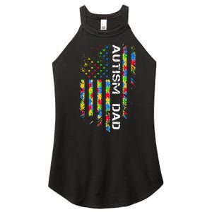 Autism Dad Awareness American Flag USA Women's Perfect Tri Rocker Tank