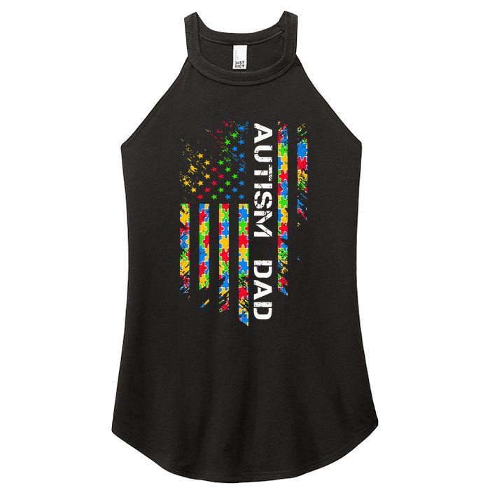 Autism Dad Awareness American Flag USA Women's Perfect Tri Rocker Tank