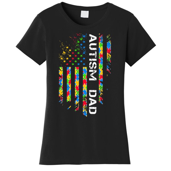 Autism Dad Awareness American Flag USA Women's T-Shirt