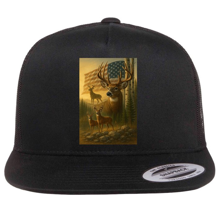 American Deer Flat Bill Trucker Hat
