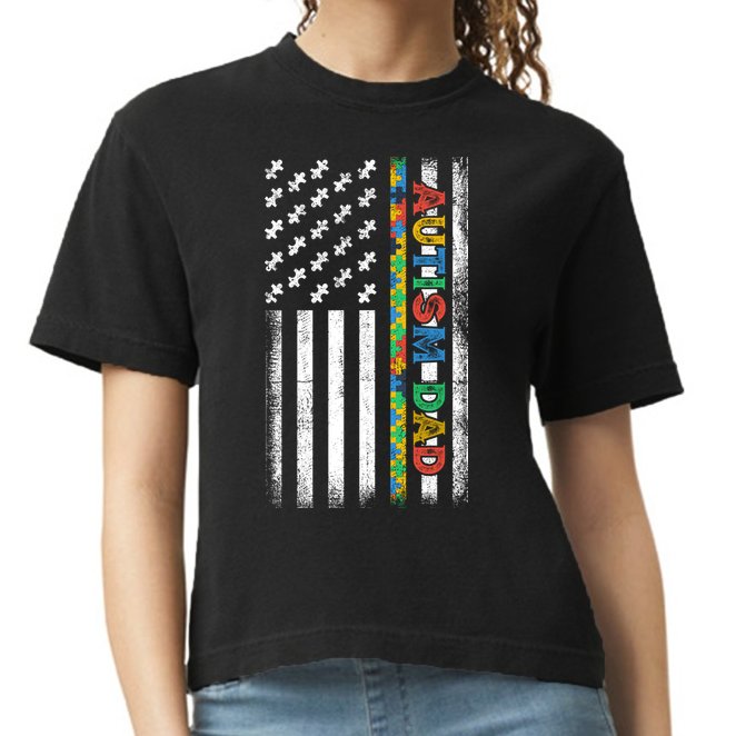Autism Dad Awareness American Flag USA Comfort Colors Boxy T-Shirt