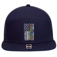 Autism Dad Awareness American Flag USA 7 Panel Mesh Trucker Snapback Hat