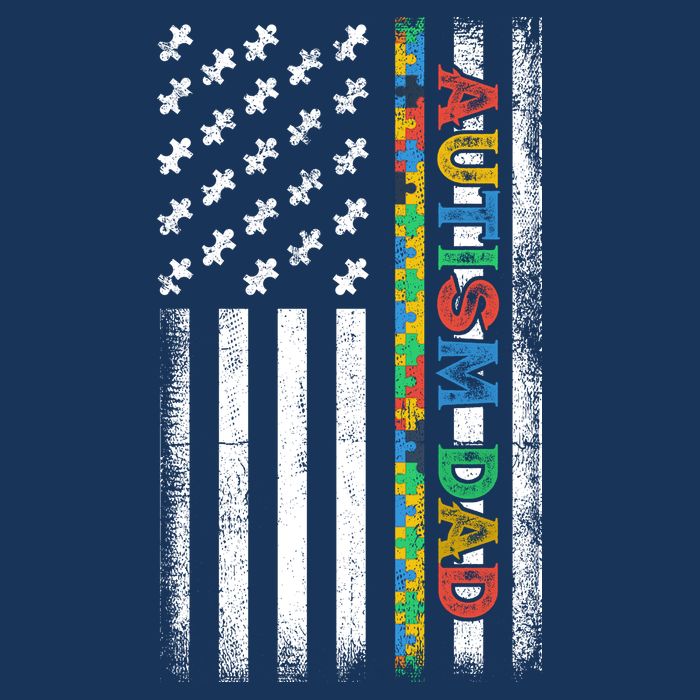 Autism Dad Awareness American Flag USA 7 Panel Mesh Trucker Snapback Hat