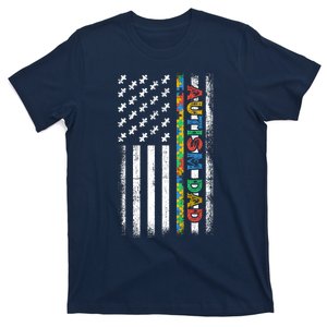 Autism Dad Awareness American Flag USA T-Shirt