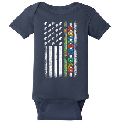 Autism Dad Awareness American Flag USA Baby Bodysuit