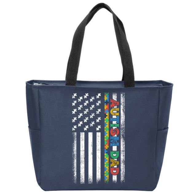 Autism Dad Awareness American Flag USA Zip Tote Bag