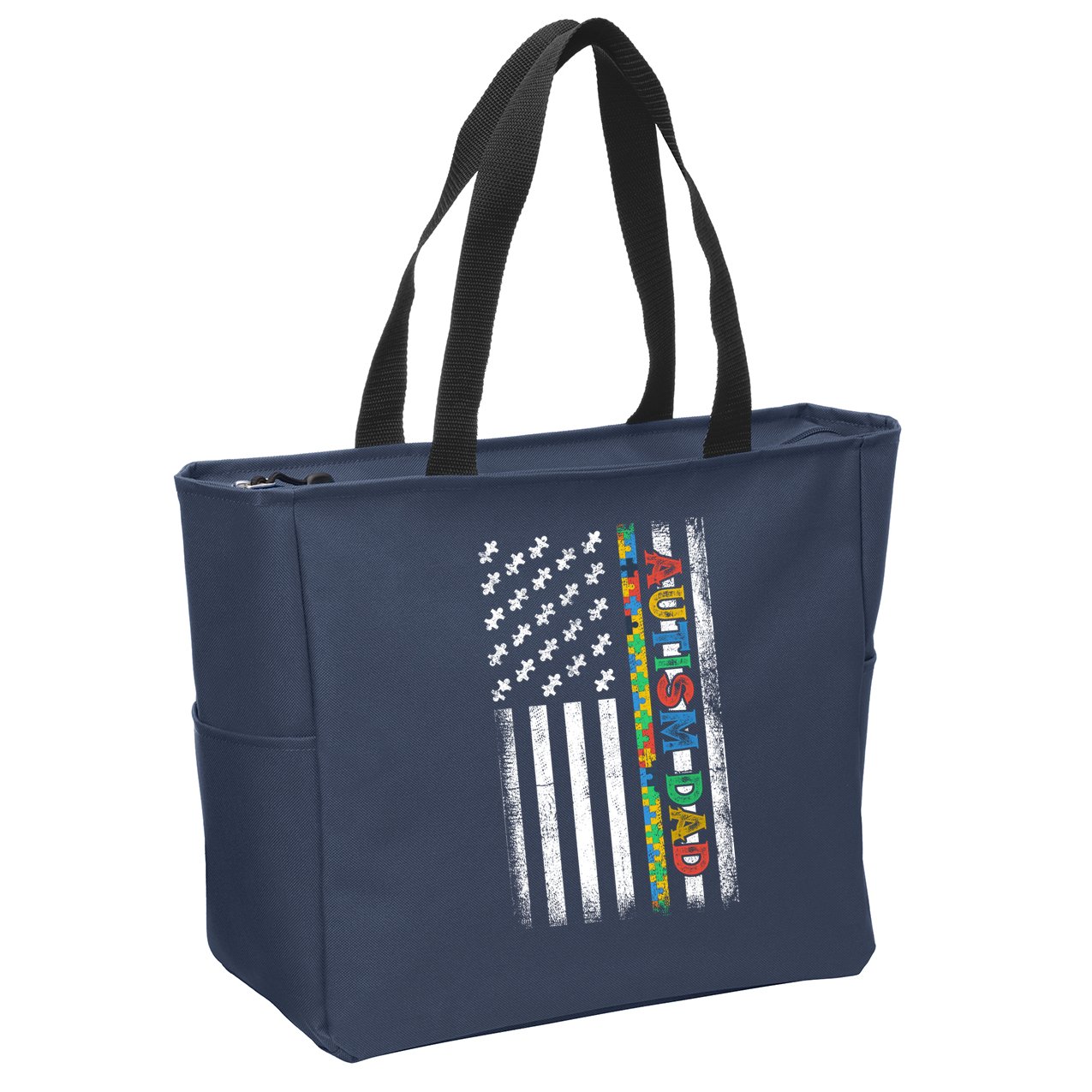 Autism Dad Awareness American Flag USA Zip Tote Bag