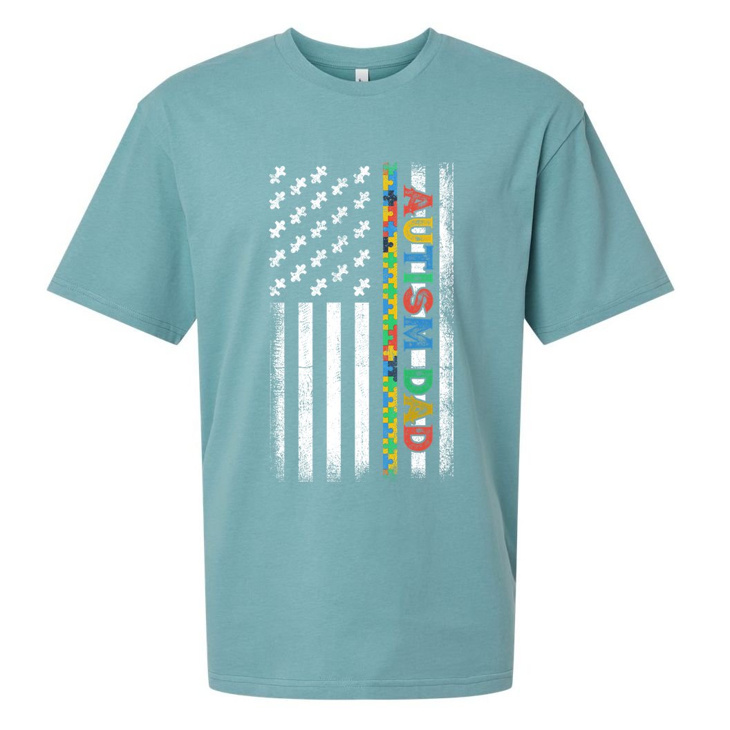 Autism Dad Awareness American Flag USA Sueded Cloud Jersey T-Shirt
