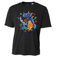 Autism Dinosaur And Puzzle Pieces Cooling Performance Crew T-Shirt