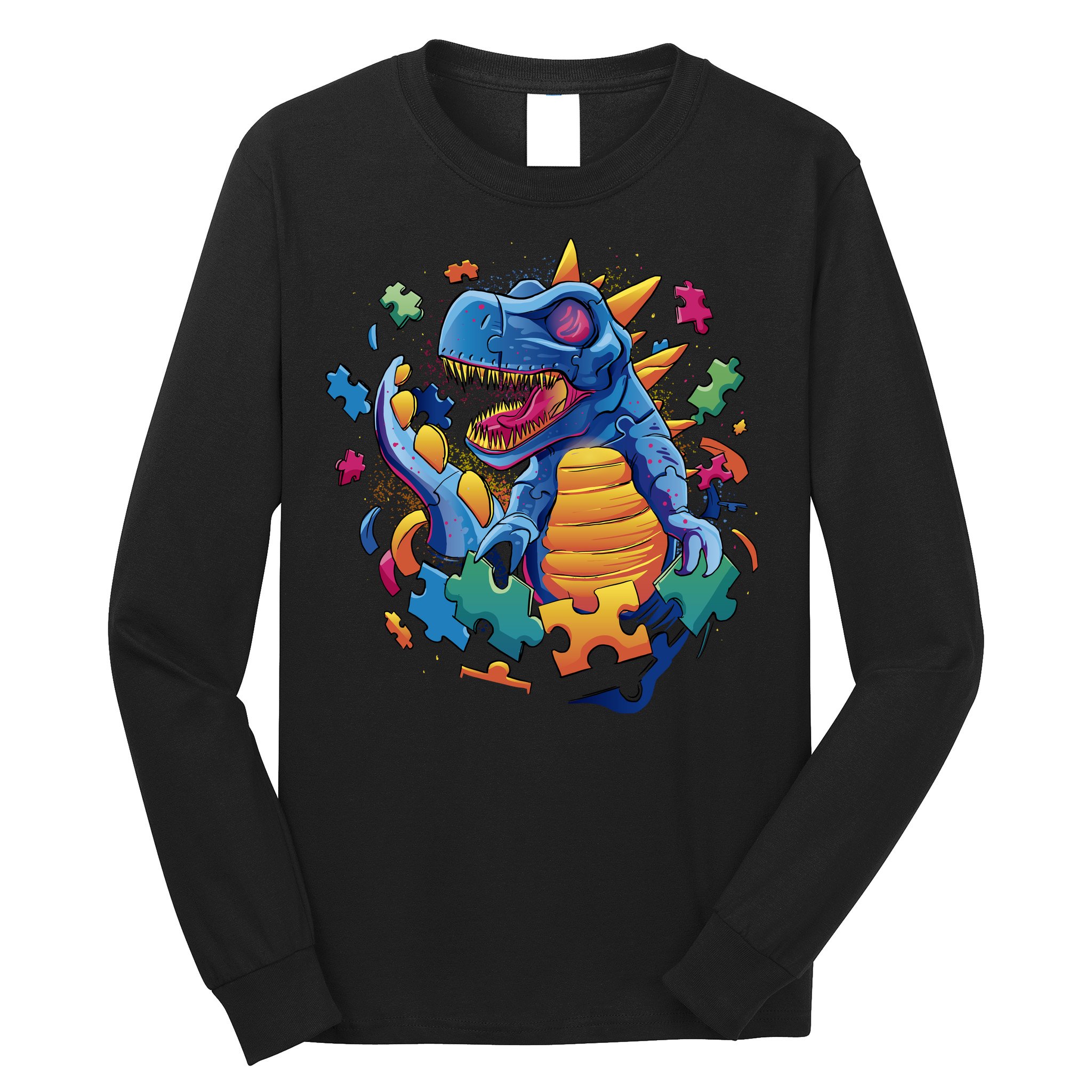 Autism Dinosaur And Puzzle Pieces Long Sleeve Shirt