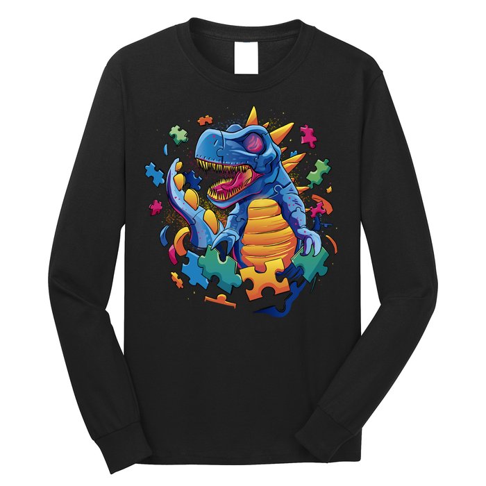 Autism Dinosaur And Puzzle Pieces Long Sleeve Shirt