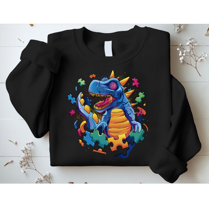 Autism Dinosaur And Puzzle Pieces Sweatshirt