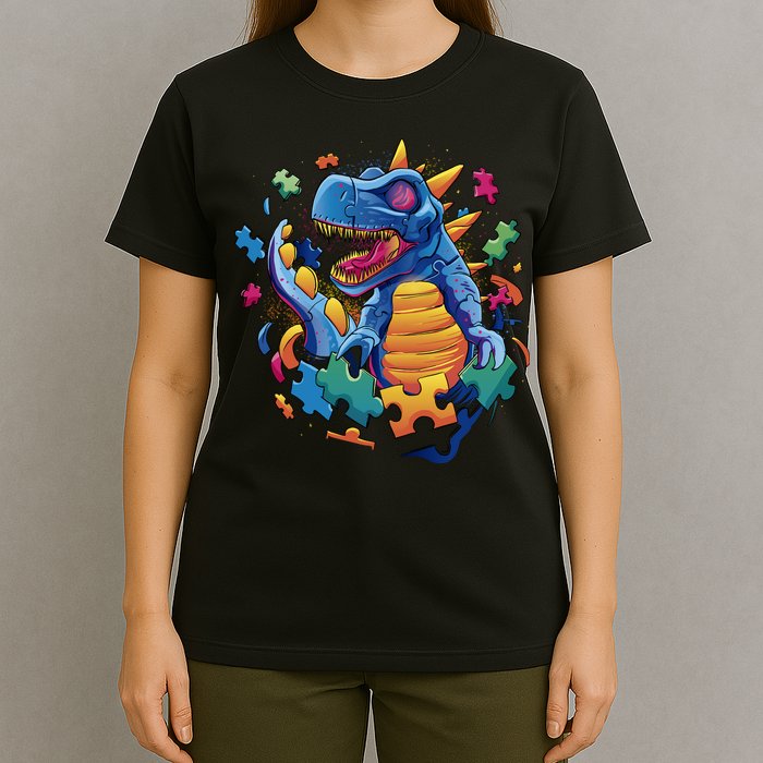 Autism Dinosaur And Puzzle Pieces T-Shirt