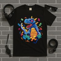 Autism Dinosaur And Puzzle Pieces T-Shirt