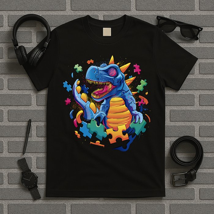Autism Dinosaur And Puzzle Pieces T-Shirt