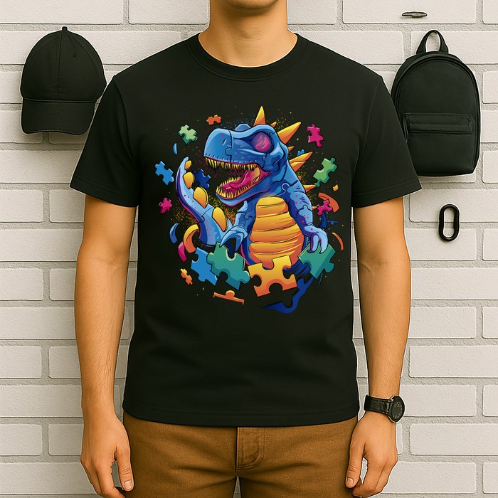 Autism Dinosaur And Puzzle Pieces T-Shirt