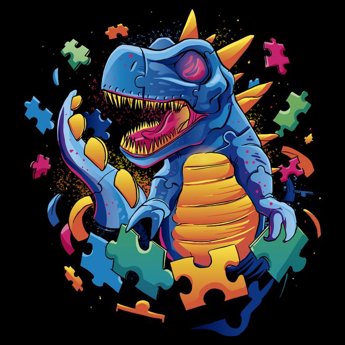 Autism Dinosaur And Puzzle Pieces T-Shirt