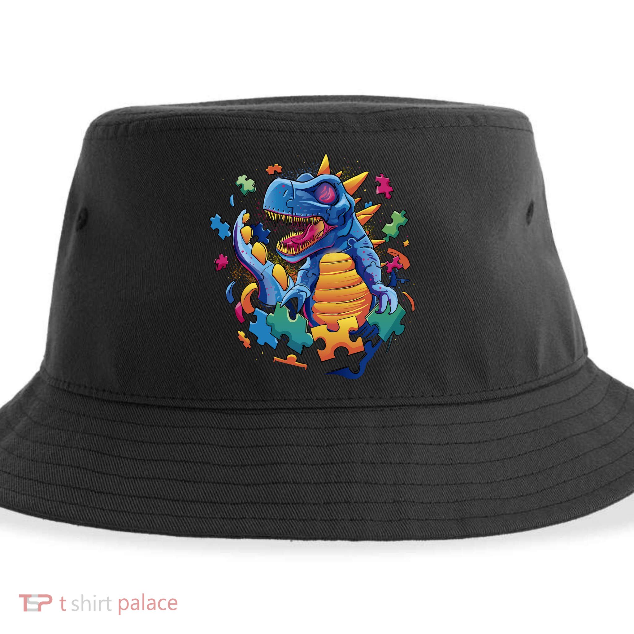 Autism Dinosaur And Puzzle Pieces Sustainable Bucket Hat