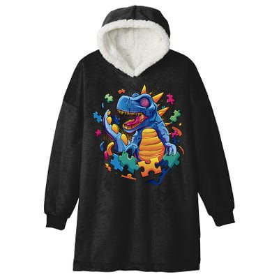 Autism Dinosaur And Puzzle Pieces Hooded Wearable Blanket